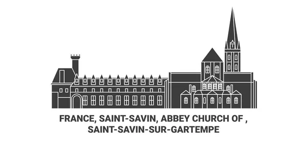 France Saintsavin Abbey Church Saintsavinsurgartempe Travel Landmark Line Vector Illustration — 스톡 벡터