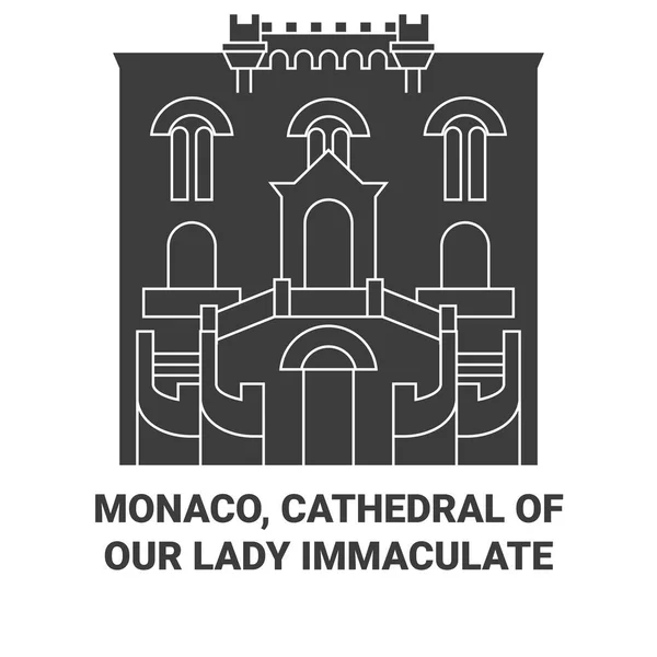 Monaco Cathedral Our Lady Immaculate Travel Landmark Line Vector Illustration — 스톡 벡터