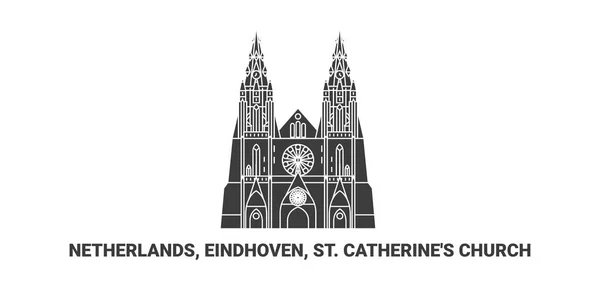 Netherlands Eindhoven Catherines Church Travel Landmark Line Vector Illustration — 스톡 벡터