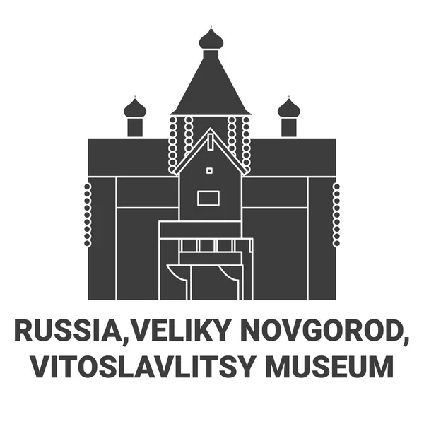 Russia Veliky Novgorod Vitoslavlitsy Museum Travel Landmark Line Vector Illustration — 스톡 벡터