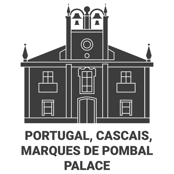 Portugal Cascais Marques Pombal Palace Travel Landmark Line Vector Illustration —  Vetores de Stock