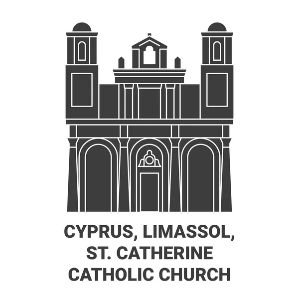 Chypre Limassol Sainte Catherine Illustration Vectorielle Ligne Voyage Église Catholique — Image vectorielle