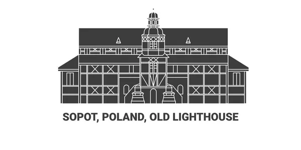 Pologne Sopot Vieux Phare Illustration Vectorielle Ligne Repère Voyage — Image vectorielle