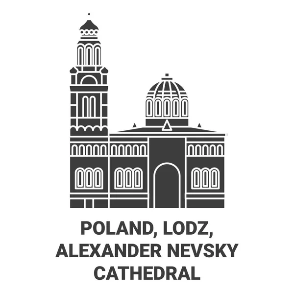 Poland Lodz Alexander Nevsky Cathedral Travel Landmark Line Vector Illustration — Stock Vector