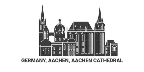 Almanya Aachen Aachen Katedrali Tarihi Eser Çizgisi Çizimi — Stok Vektör