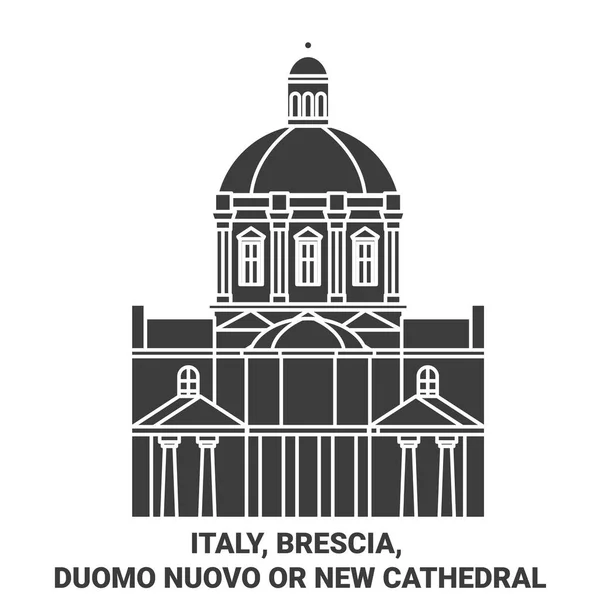 Italië Brescia Duomo Nuovo New Cathedral Reizen Oriëntatiepunt Lijn Vector — Stockvector