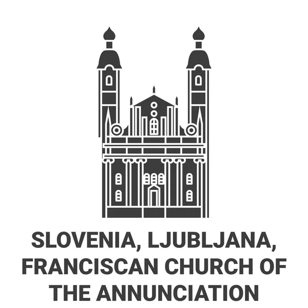 Slovénie Ljubljana Eglise Franciscaine Annonciation Illustration Vectorielle Ligne Voyage — Image vectorielle
