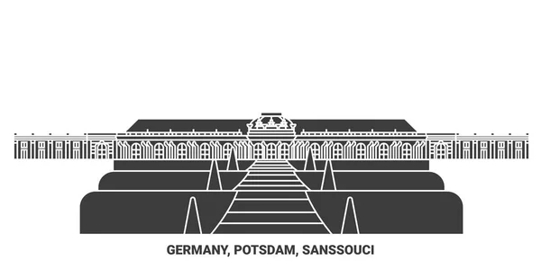 Allemagne Potsdam Sanssouci Travel Illustration Vectorielle Ligne — Image vectorielle