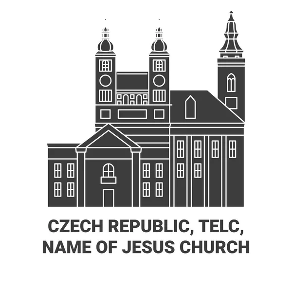 Czech Republic Telc イエス教会の名前はランドマークラインを旅するベクトルイラスト — ストックベクタ