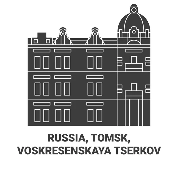 Rusland Tomsk Voskresenskaja Tserkov Reizen Oriëntatiepunt Lijn Vector Illustratie — Stockvector