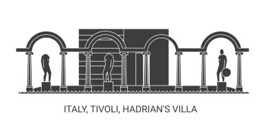 İtalya, Tivoli, Hadrian Villa, seyahat çizgisi vektör ilüstrasyonu
