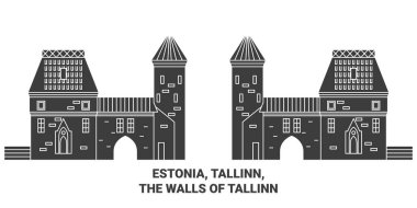 Estonya, Tallinn, Tallinn Duvarları seyahat çizgisi çizgisi çizimi