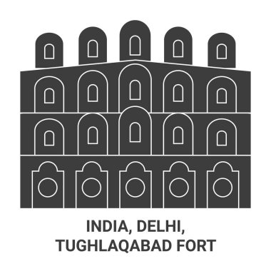 Hindistan, Delhi, Tughlaqabad Fort seyahat çizgisi vektör ilüstrasyonu
