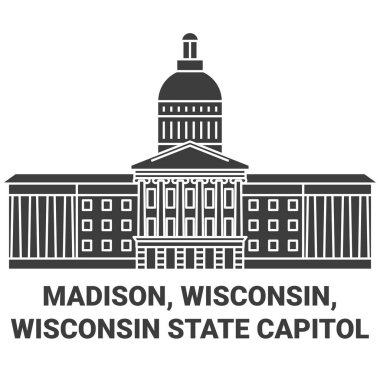 Birleşik Devletler, Madison, Wisconsin, Wisconsin Eyalet Başkenti seyahat çizgisi vektör ilüstrasyonu