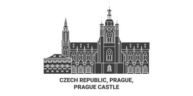 Çek Cumhuriyeti, Prag ve Prag Şatosu seyahat çizgisi vektör ilüstrasyonu