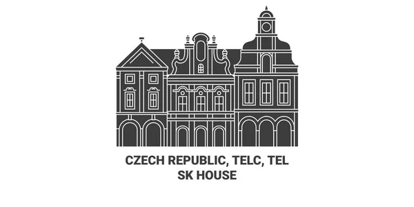 stock vector Czech Republic, Telc, Telsk House travel landmark line vector illustration