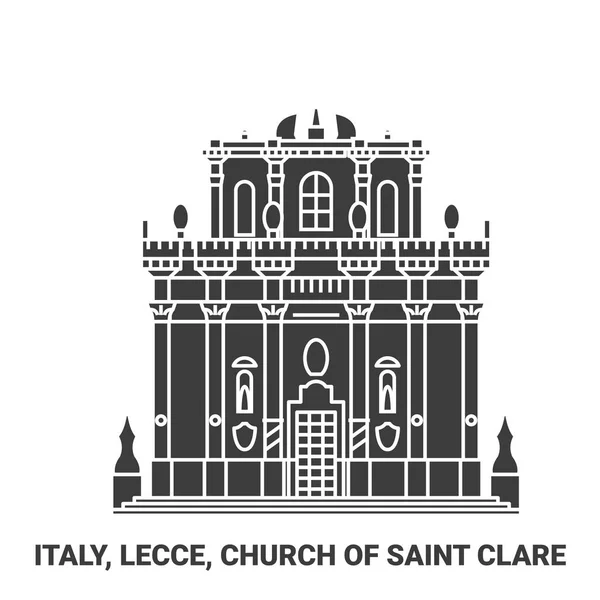 이탈리아 Lecce Church Saint Clare Travel Landmark Line Vector Illustration — 스톡 벡터