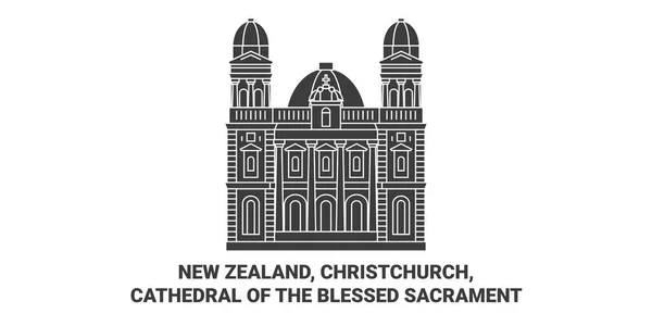 ニュージーランド クライストチャーチ 祝福された秘跡の大聖堂旅行のランドマークラインのベクトルイラスト — ストックベクタ