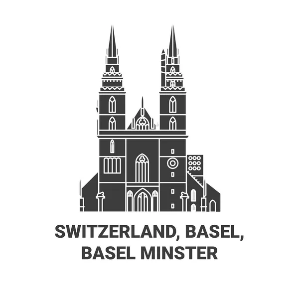 Svájc Basel Basel Minster Utazás Mérföldkő Vonal Vektor Illusztráció — Stock Vector
