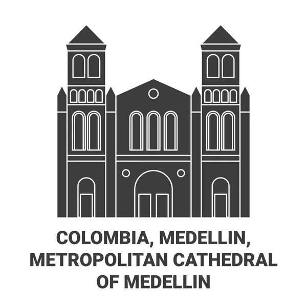 Colombia Medellin Metropolitan Cathedral Medellin Travel Landmark Line Vector Illustration — Stock Vector