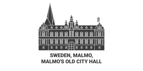 Suecia Malmo Malmos Old City Hall Recorrido Hito Línea Vector — Vector de stock