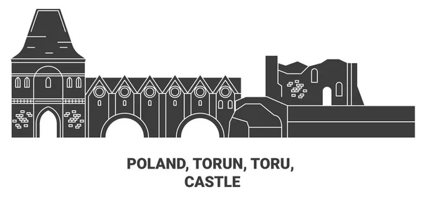 Polen Torun Toru Burg Reise Wahrzeichen Linie Vektor Illustration — Stockvektor