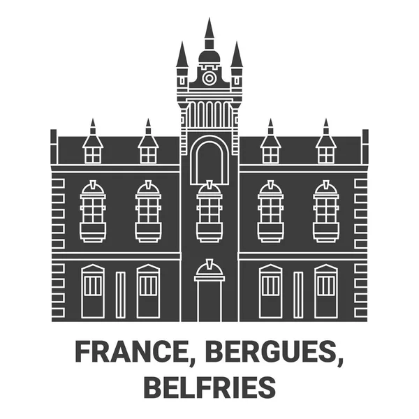 Francia Bergues Belfries Illustrazione Vettoriale Del Punto Riferimento Viaggio — Vettoriale Stock