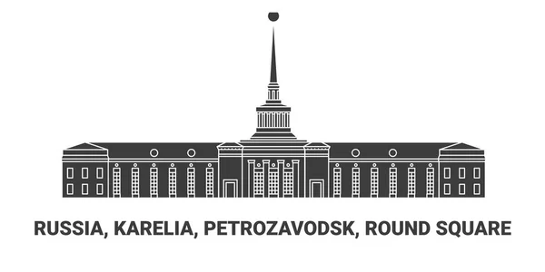 Russland Karelien Petrosawodsk Runder Platz Reise Meilenstein Linienvektorillustration — Stockvektor