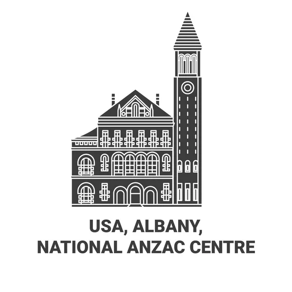 Usa Albany 国家Anzac中心旅行地标线矢量图解 — 图库矢量图片