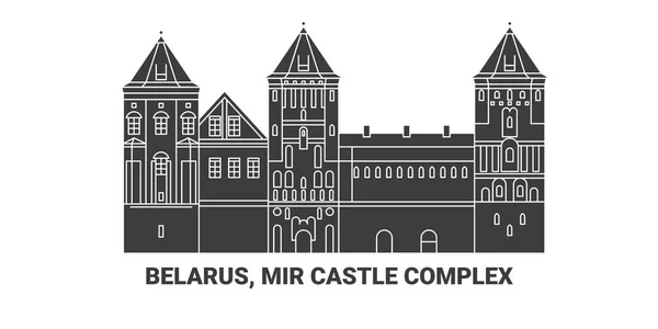 Belarus Mir Castle Complex Travel Landmark Line Vector Illustration — Stock Vector