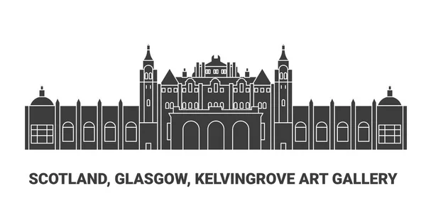 Schottland Glasgow Kelvingrove Art Gallery Reise Meilenstein Linienvektorillustration — Stockvektor