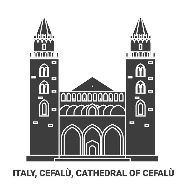 Italy Cefalu Cathedral Cefalu Travel Landmark Line Vector Illustration — 스톡 벡터