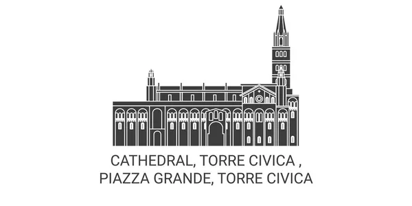 意大利 大教堂 Torre Civica Piazza Grande Torre Civica旅行地标线矢量说明 — 图库矢量图片