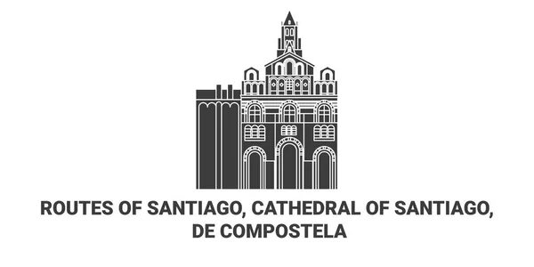 Cile Itinerari Santiago Cattedrale Santiago Compostela Immagini Vettoriali Linea Riferimento — Vettoriale Stock