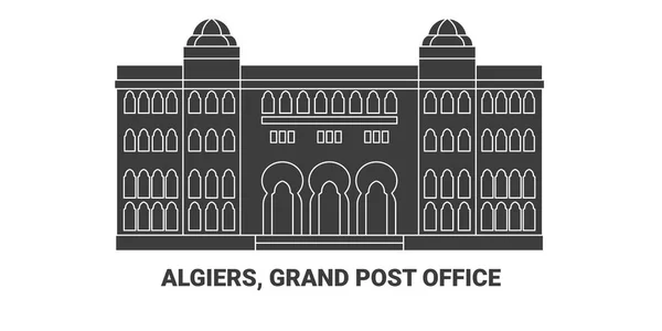 Алжир Grand Post Office Travel Signal Line Illustration — стоковый вектор