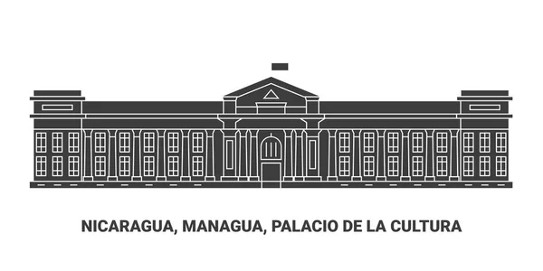 Nicaragua Managua Palacio Cultura Illustration Vectorielle Ligne Repère Voyage — Image vectorielle