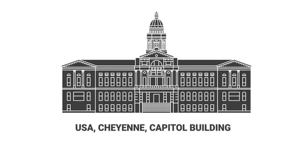 Usa Cheyenne Capitol Building Travel Landmark Line Vector Illustration — Stock Vector