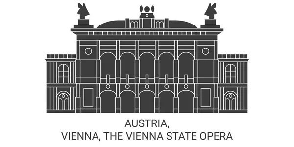 Autriche Vienne Opéra National Vienne Illustration Vectorielle Ligne Voyage — Image vectorielle