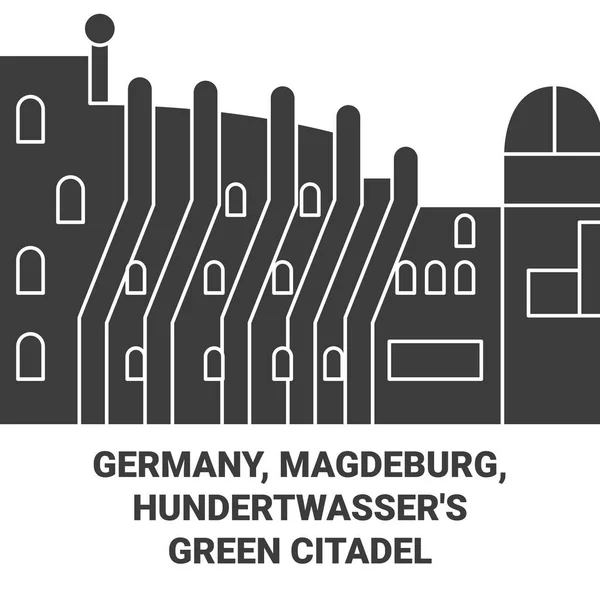 Alemania Magdeburgo Hundertwassers Ciudadela Verde Recorrido Hito Línea Vector Ilustración — Vector de stock