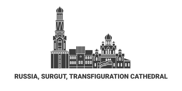 Russie Surgut Cathédrale Transfiguration Illustration Vectorielle Ligne Repère Voyage — Image vectorielle