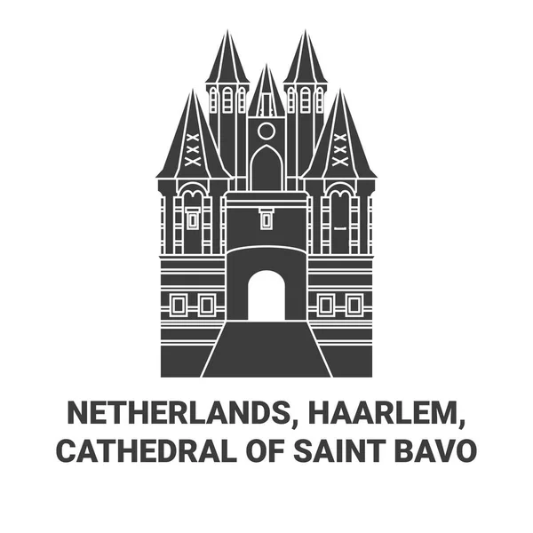 Pays Bas Haarlem Cathédrale Saint Bavo Illustration Vectorielle Ligne Voyage — Image vectorielle