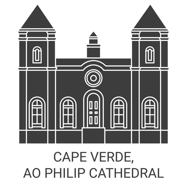 Cabo Verde Catedral São Filipe Viagem Marco Linha Vetor Ilustração — Vetor de Stock
