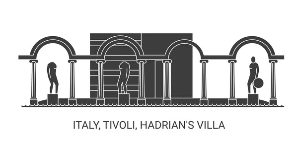 Italy Tivoli Hadrians Villa Travel Landmark Line Illustration — стоковий вектор
