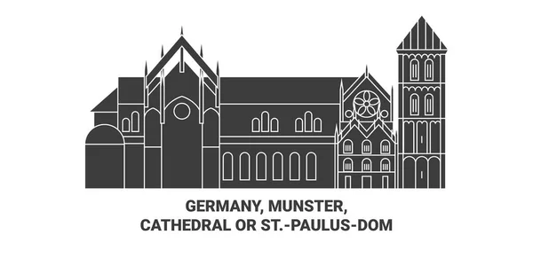 Alemania Munster Catedral San Paulusdom Recorrido Hito Línea Vector Ilustración — Vector de stock