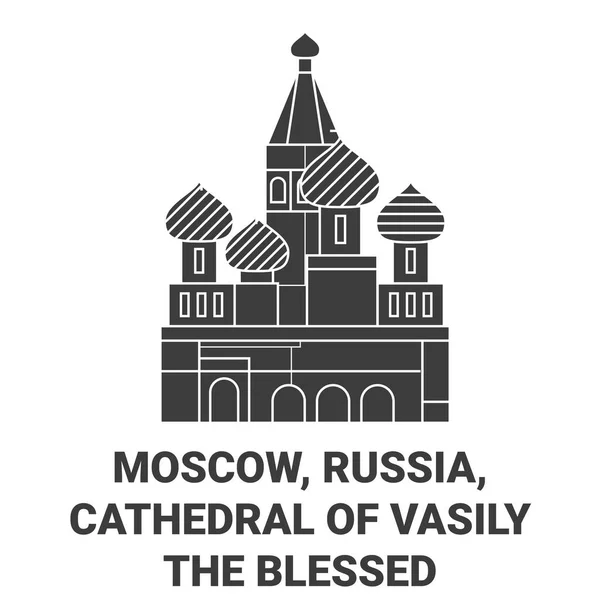 Rússia Moscou Catedral Vasily Ilustração Vetor Linha Referência Viagem Abençoada — Vetor de Stock