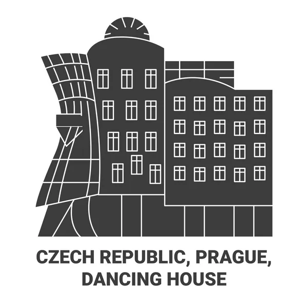 République Tchèque Prague Maison Dansante Illustration Vectorielle Ligne Voyage Historique — Image vectorielle