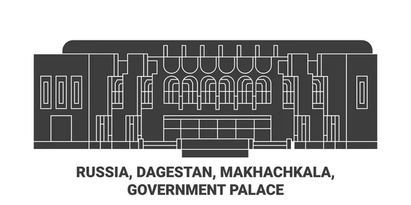 Russia Dagestan Makhachkala Government Palace Travel Landmark Line Vector Illustration — Stock Vector