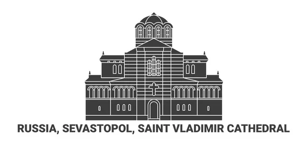 Russie Sébastopol Cathédrale Saint Vladimir Illustration Vectorielle Ligne Voyage — Image vectorielle