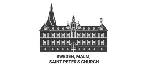 Σουηδία Malm Saint Peters Εκκλησία Ταξίδια Ορόσημο Γραμμή Διάνυσμα Εικονογράφηση — Διανυσματικό Αρχείο