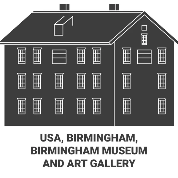 Usa Birmingham Birmingham Μουσείο Και Πινακοθήκη Ταξίδια Ορόσημο Γραμμή Διάνυσμα — Διανυσματικό Αρχείο